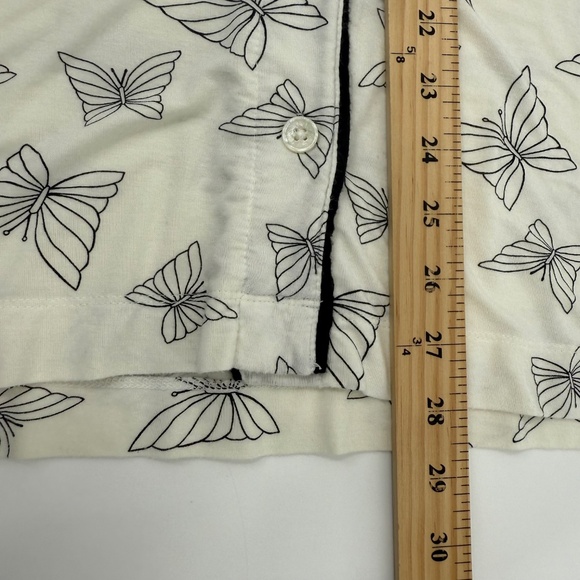 Soma Pajama Top Women XL Ivory Button Up Long Sleeve Butterflies Comfy Cozy - Picture 10 of 11